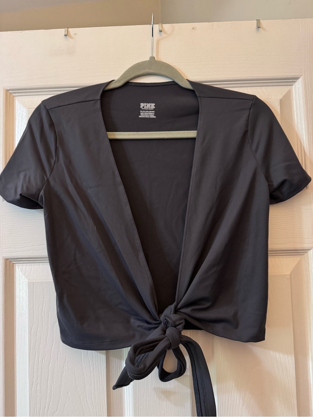 PINK Victoria's Secret Short Sleeve Tie-Front Crop Top - Charcoal Gray 4 FOR $20